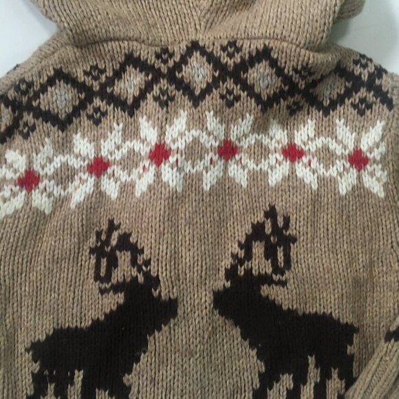 Baby Gap Button Up Knit Sweater Pockets Hooded Reindeer Moose Sz 3 Unisex Beige - Picture 15 of 15